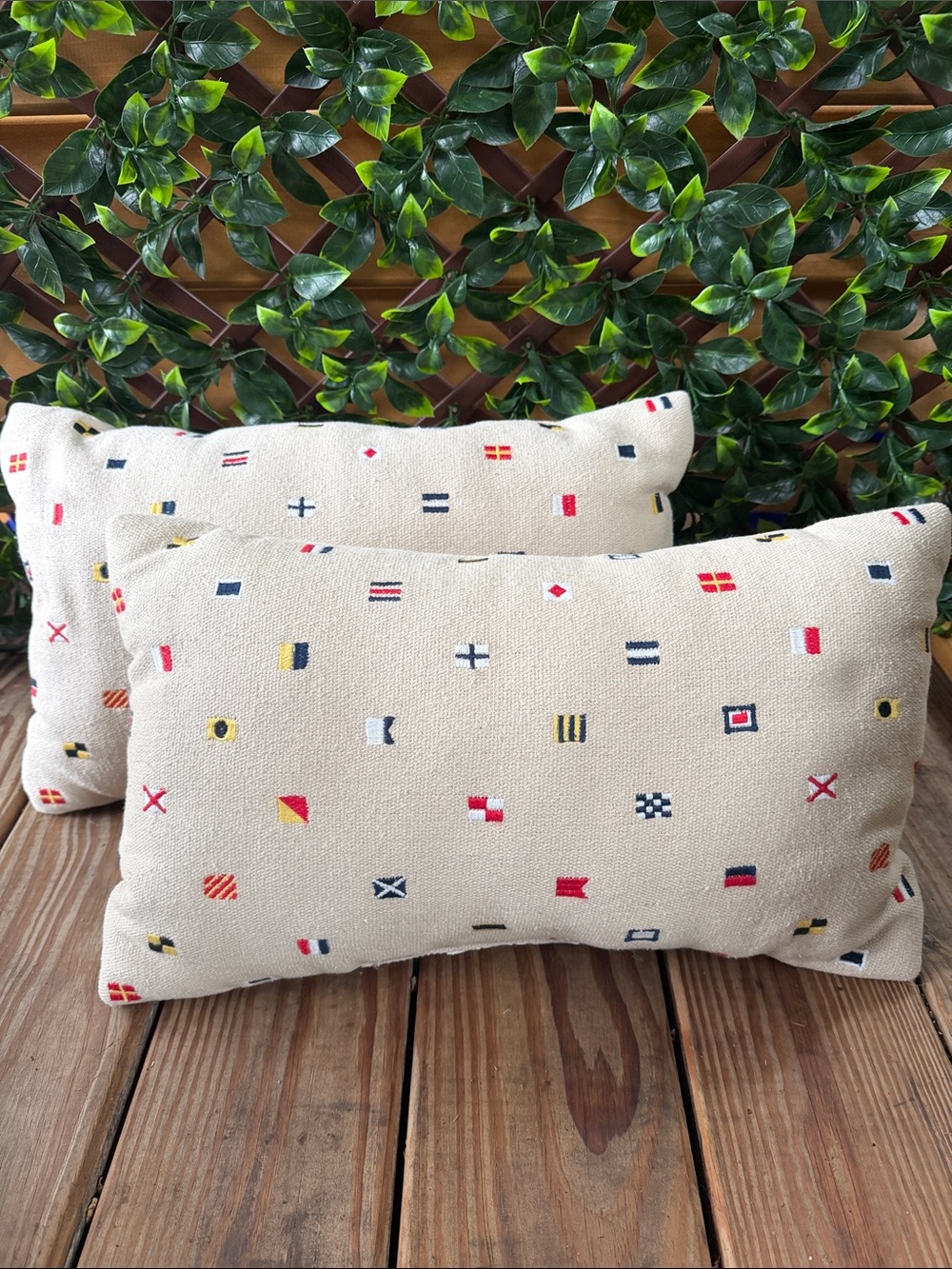 Set of 2 Neutral Nautical Flag Decorative Pillows